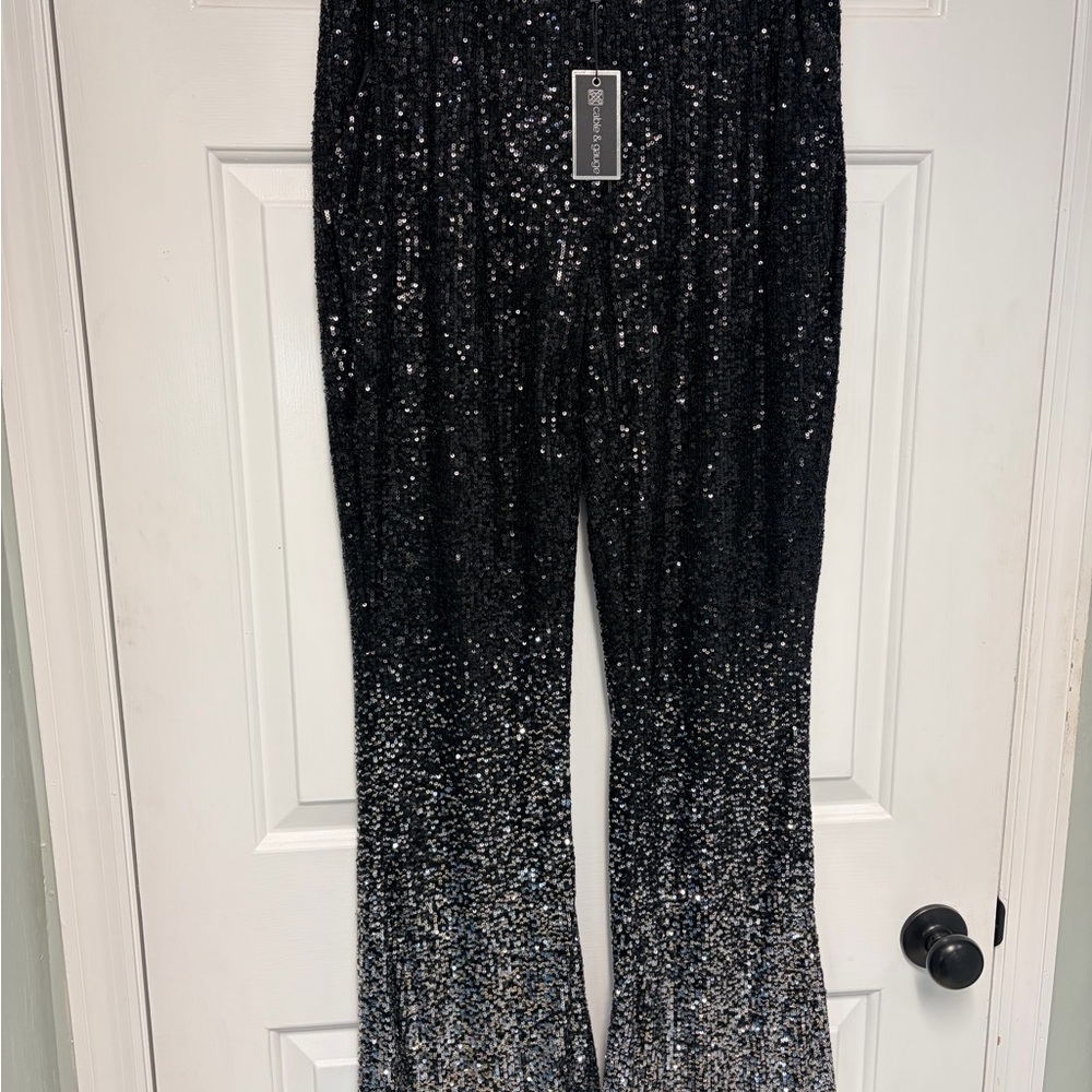 Cable & Gauge Black and Silver Sequin Flare Pants